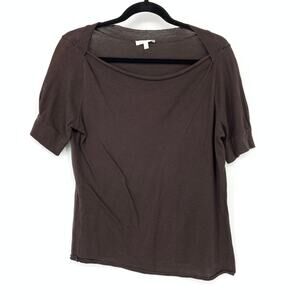 Kookai Boatneck Pullover Thin Sweater Top Sz 1 US Small Brown Short Sleeve
